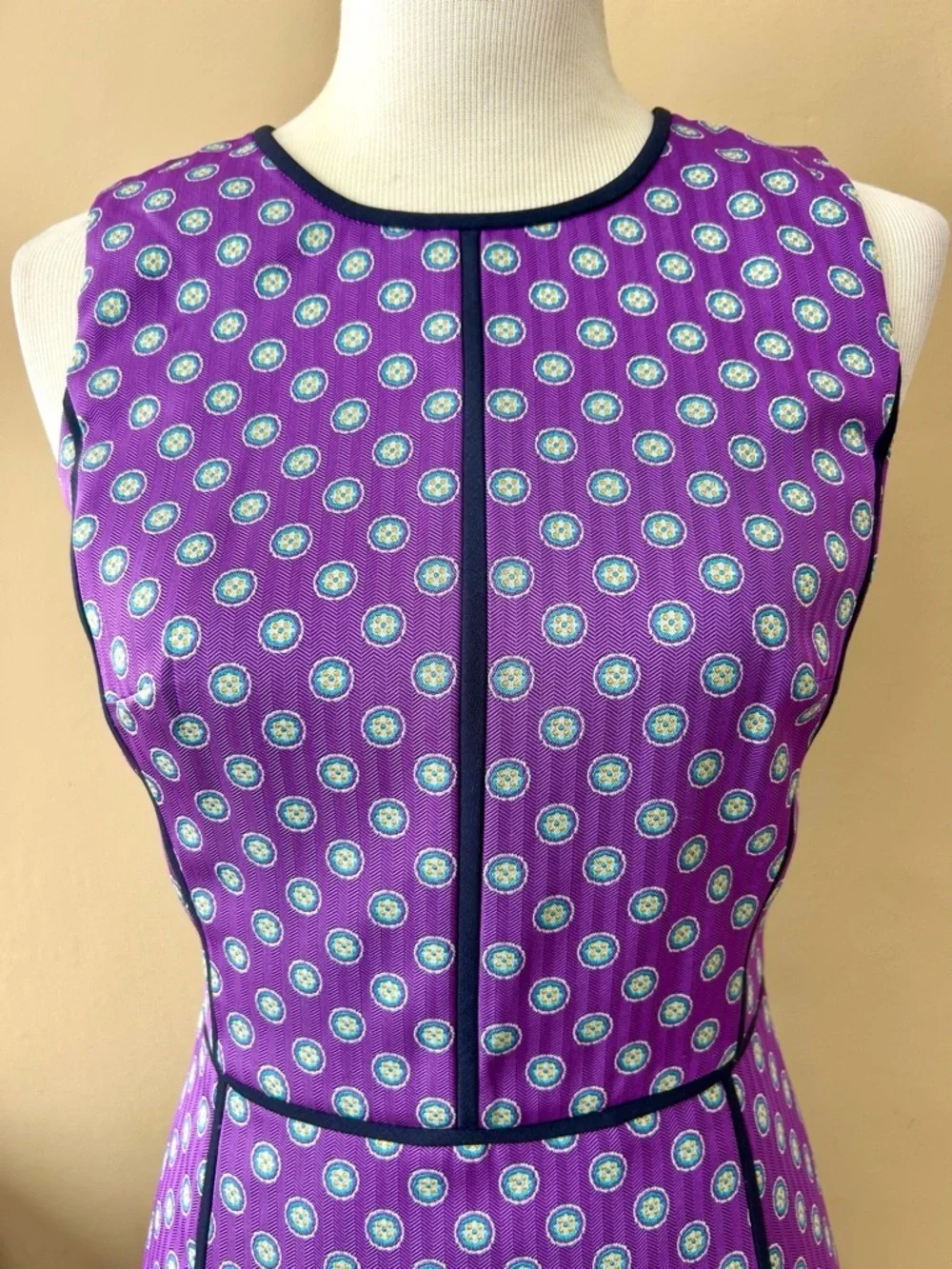 J Crew Sleeveless Sheath Dress Purple Medallion Foulard Print Size 2 Career Work